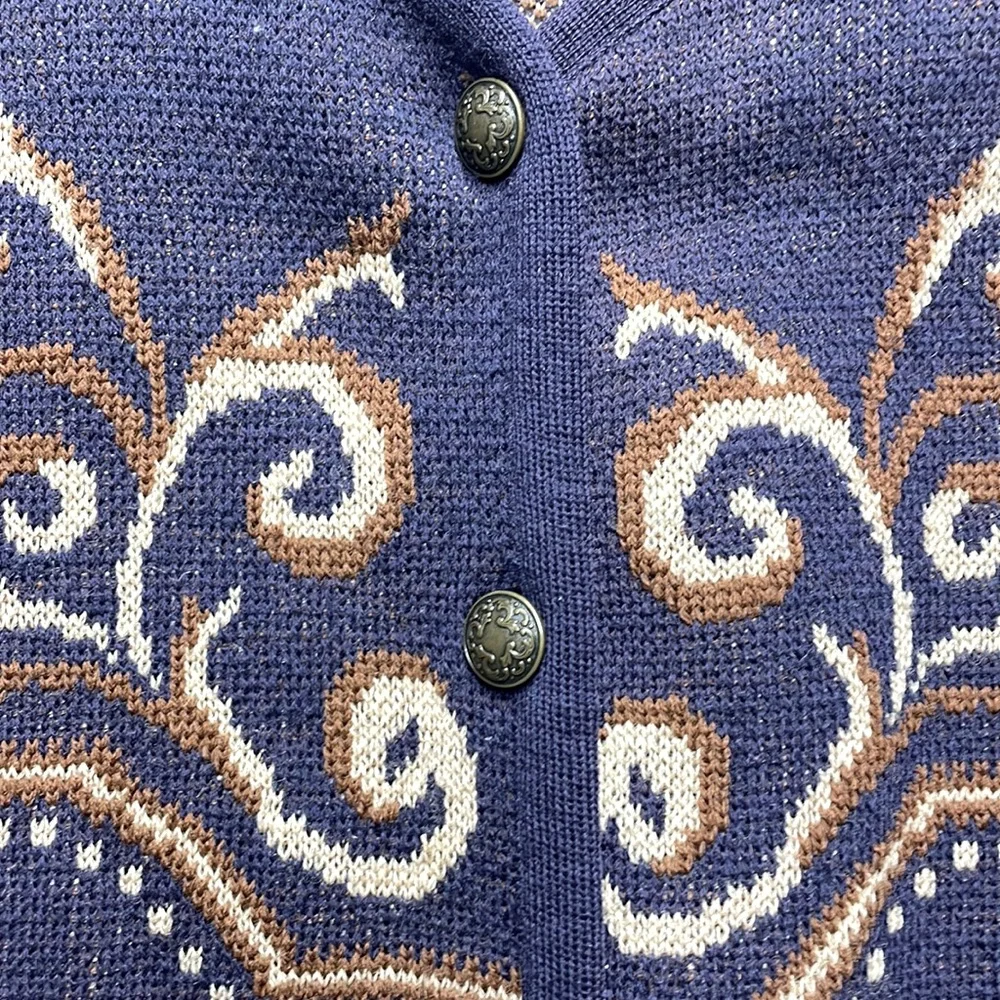 PENDLETON Petite Navy & Brown Swirl Vintage Cardigan Wool Sweater Size Medium